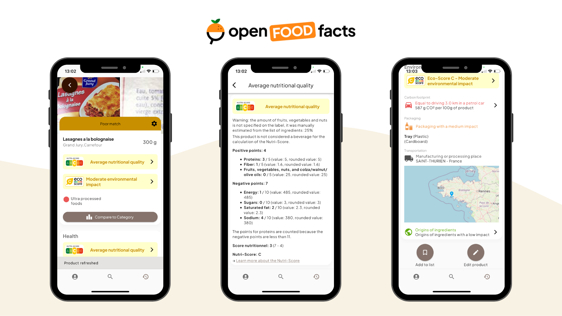 Eco-Score incluído en la app Open Food Facts