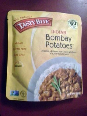 Calories in Tasty Bite Medium indian bombay potatoes chickpeas & potatoes slow-cooked with spices in a zesty tomato sauce medium indian bombay potatoes