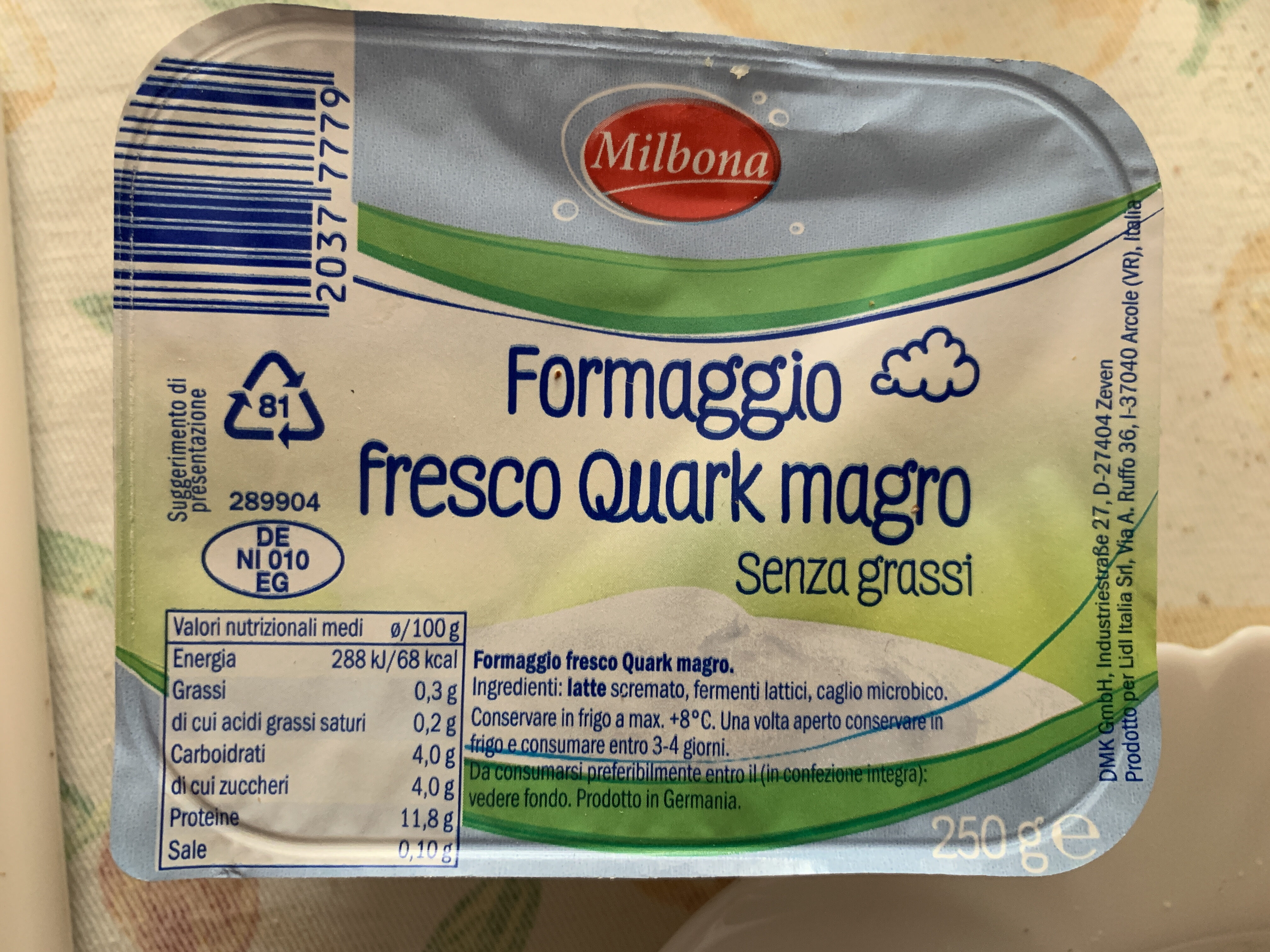Formaggio fresco Quark magro senza grassi - Milbona - 250 g