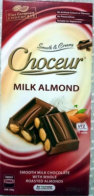 Calories in Choceur Aldi Milk Almond Chocolate