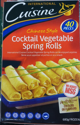 Calories in International Cuisine Aldi Chinese Style Cocktail Vegetable Spring Rolls