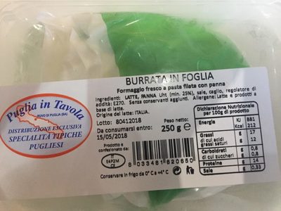 calorie Burrata in Foglia