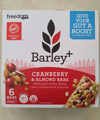 380 calories in Freedom Foods Barley+ Cranberry & Almond Bars (100g)